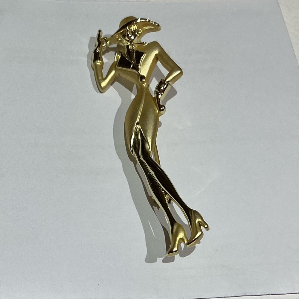 Vintage AJC Brushed,Shiny Gold Tone Woman Brooch